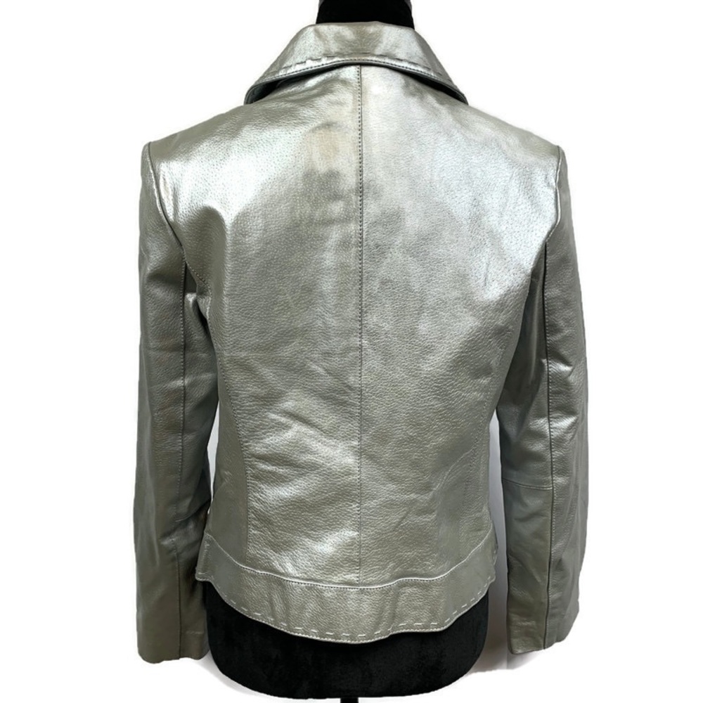 100% Leather Silver Metallic Jacket - image 4